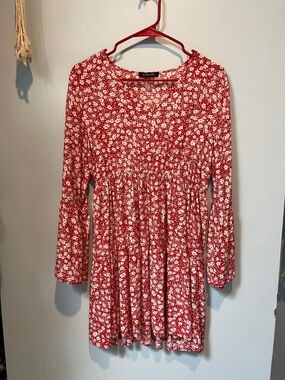Red Floral Smocked Casual Dress - Women's | Size Medium